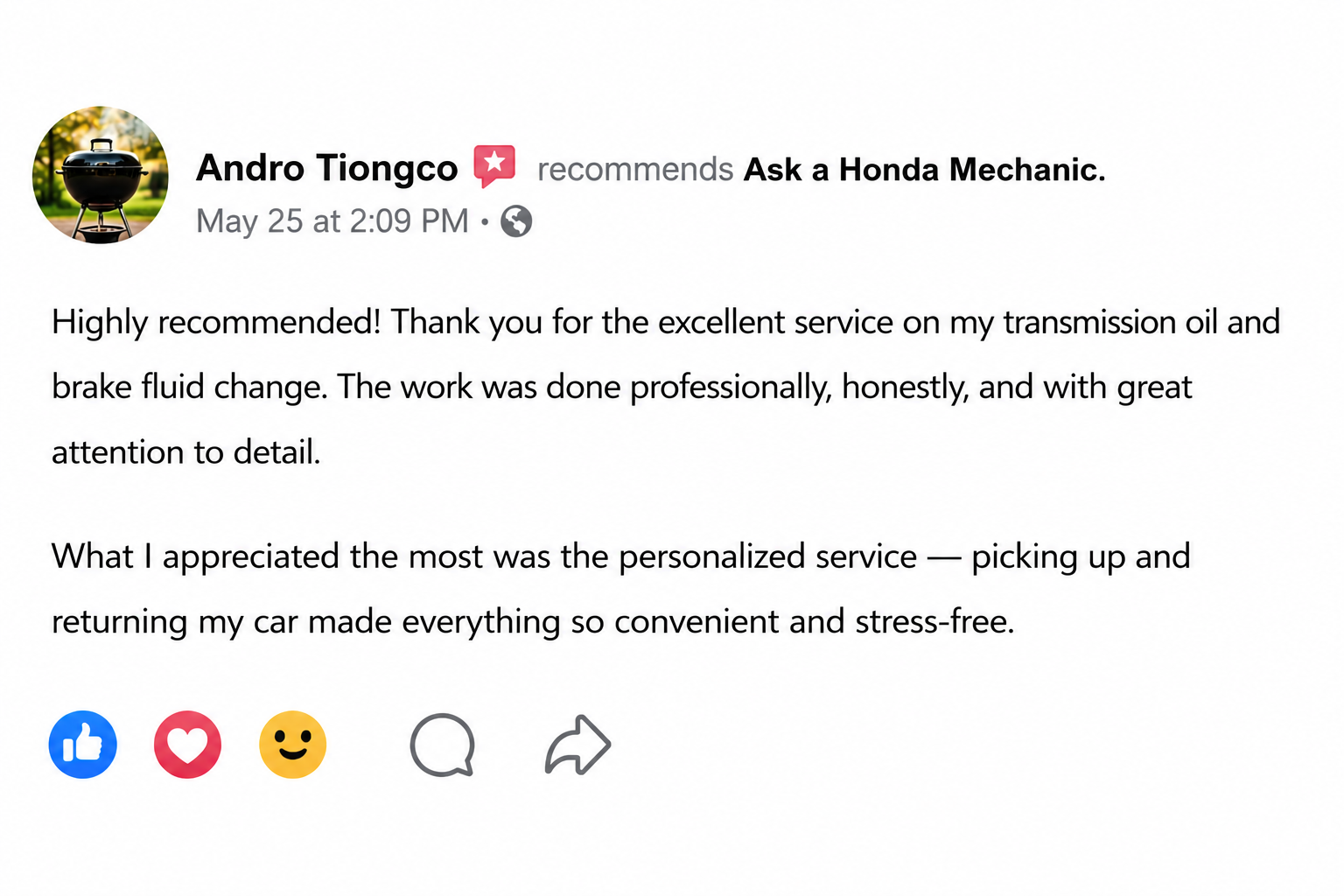 Ask a Honda Mechanic testimonial 5